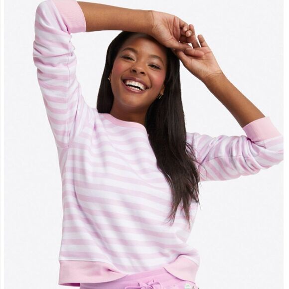 Draper James Kelsea Sweatshirt in Awning Stripe Pink Small Oversized - Picture 1 of 4